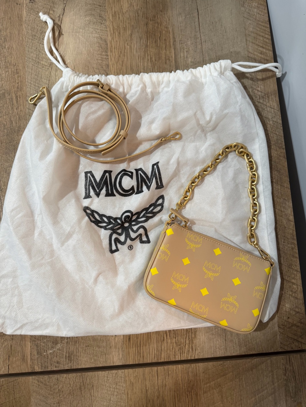 MCM Mini Color Splash Logo Bag with Gold Chain/Leather Stro